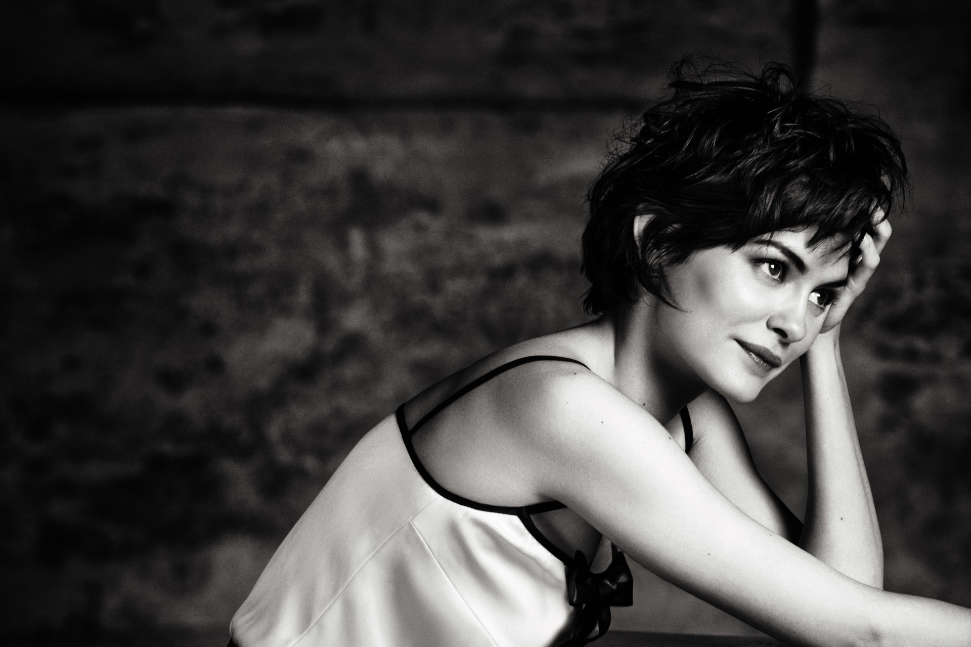 audrey tautou black and white brunette