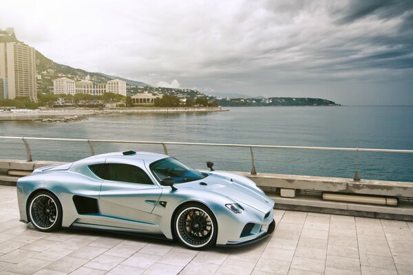 Beautiful sports car on the embankment