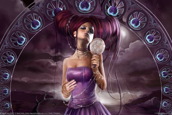 Art: fille aux cheveux violets luxuriants