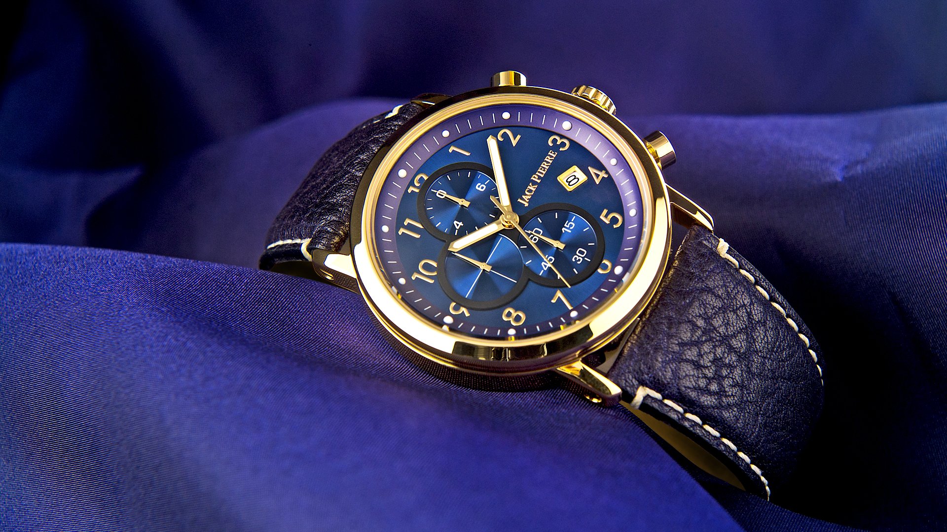 watch gold blue fabric metal