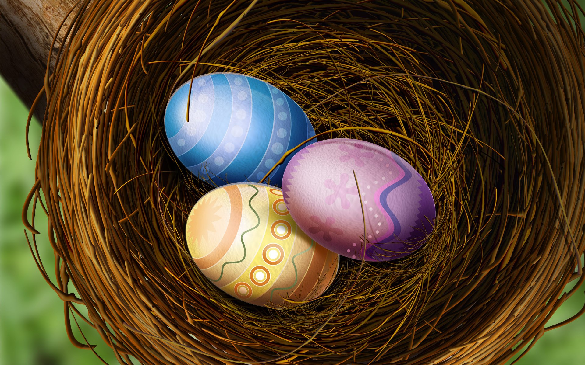 geflochtener korb bunte eier nest ostern