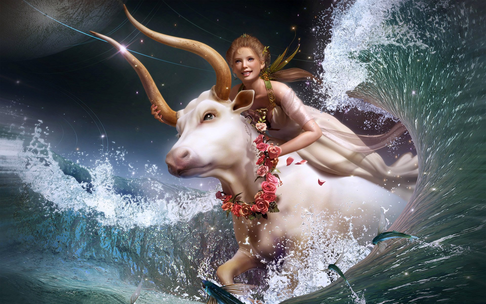 white cow the beauty of riding buvo wave taurus bull sea star