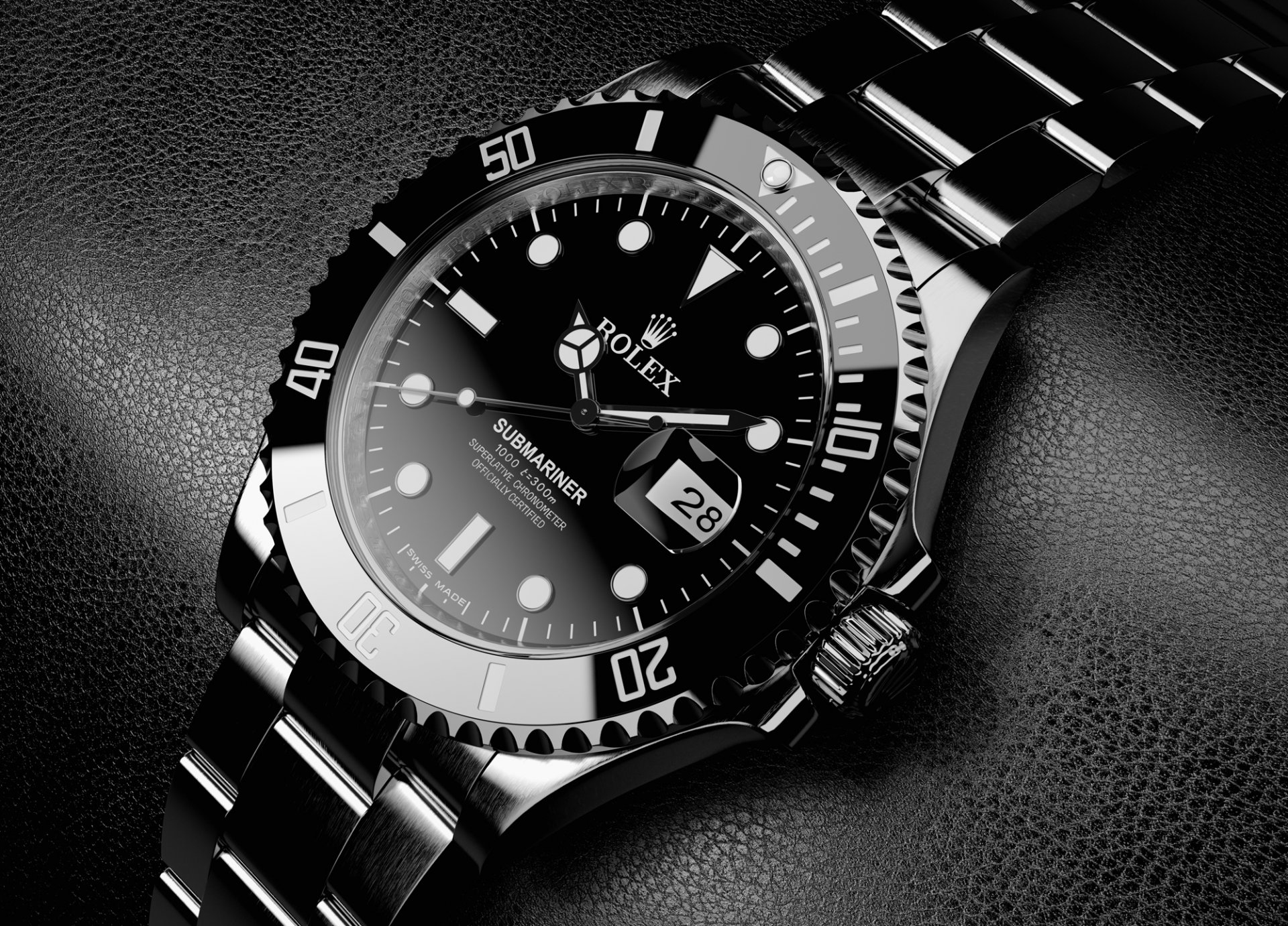 titane montre rolex noir argent élégant cuir noir