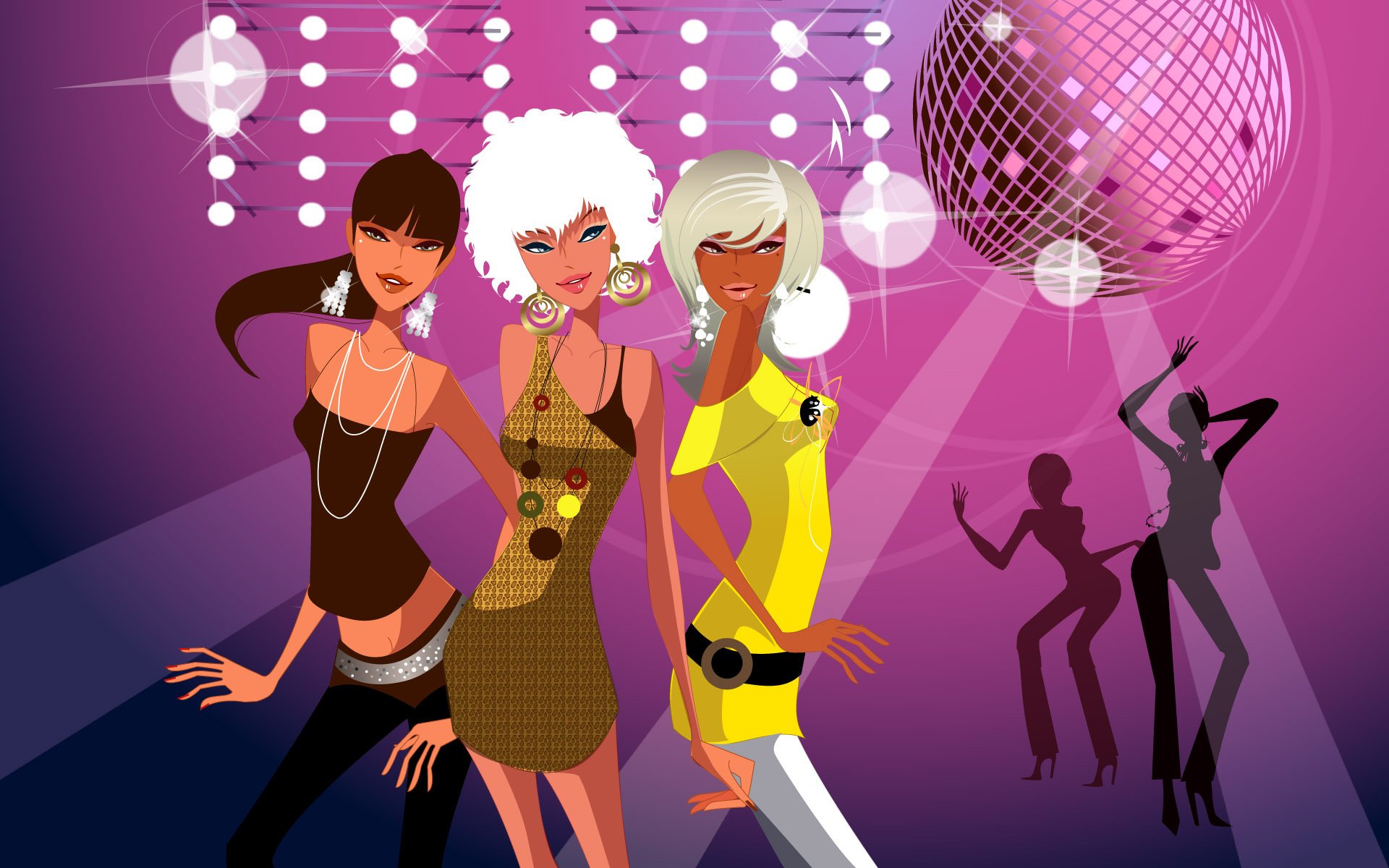 ragazze bionde discoteca palla disegno ballo ragazze musica glamour glitter