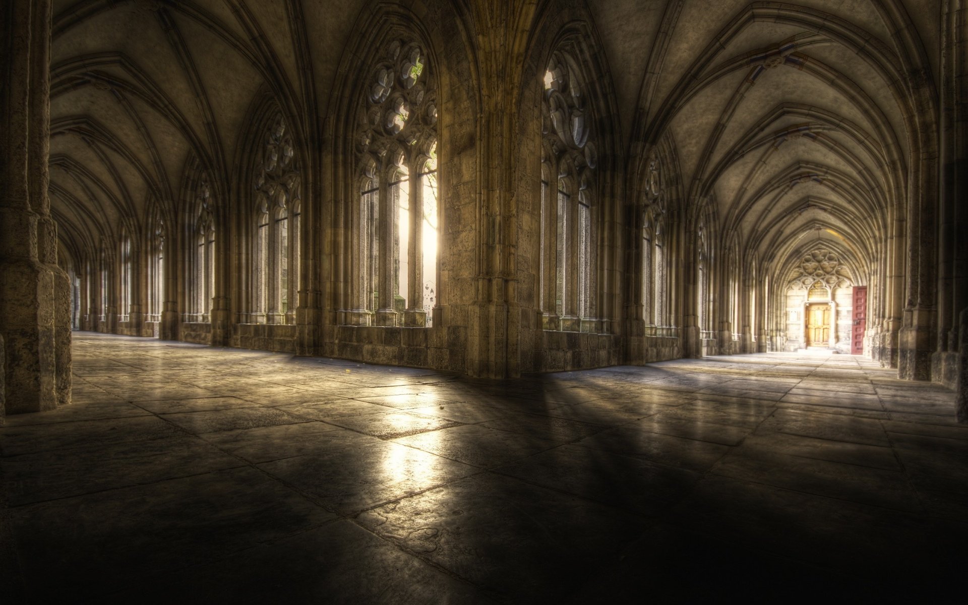 couloirs château église lumière obscurité bâtiments