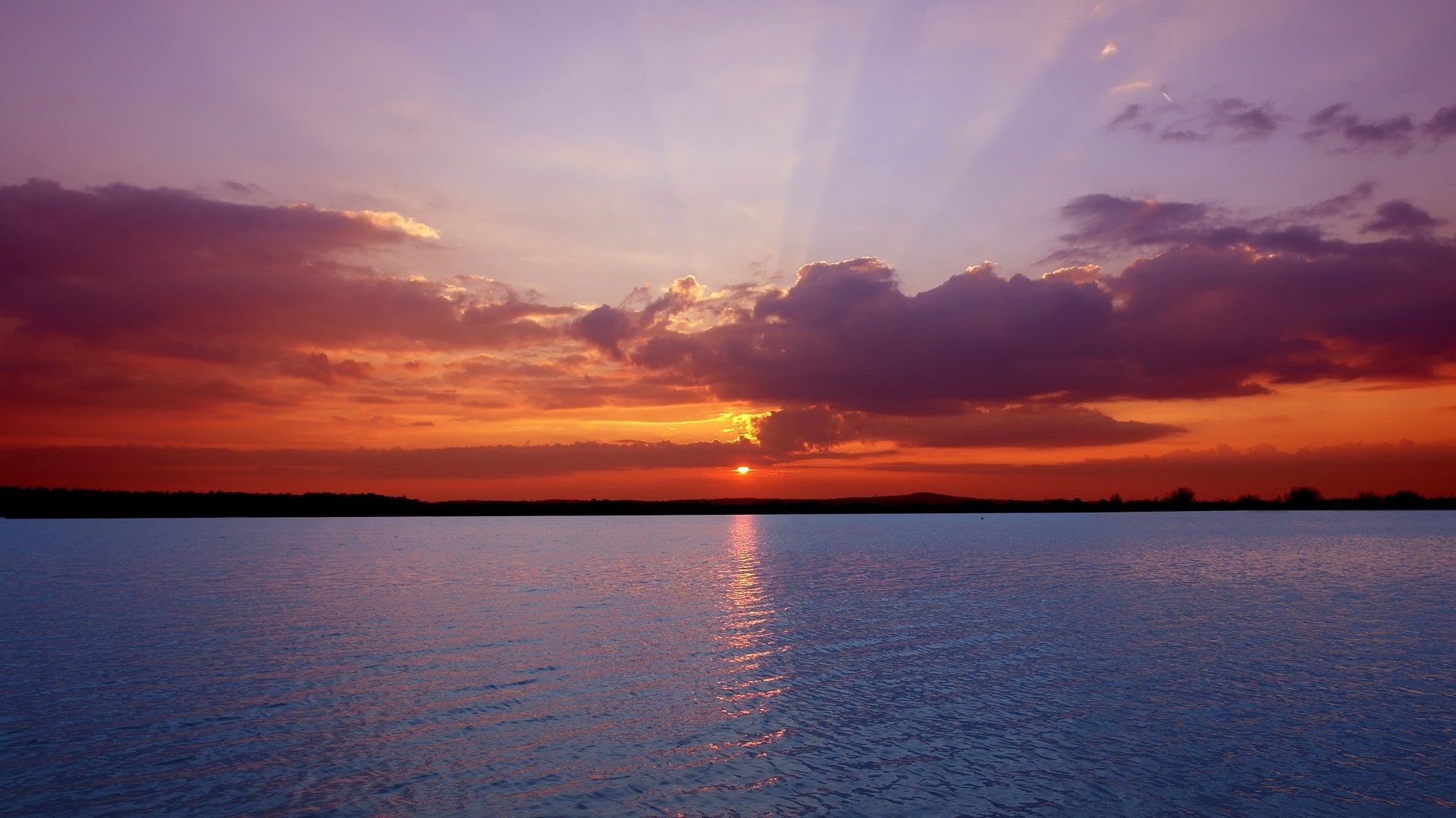 cielo rojo florecimiento mar puesta de sol agua horizonte ondas naturaleza paisaje