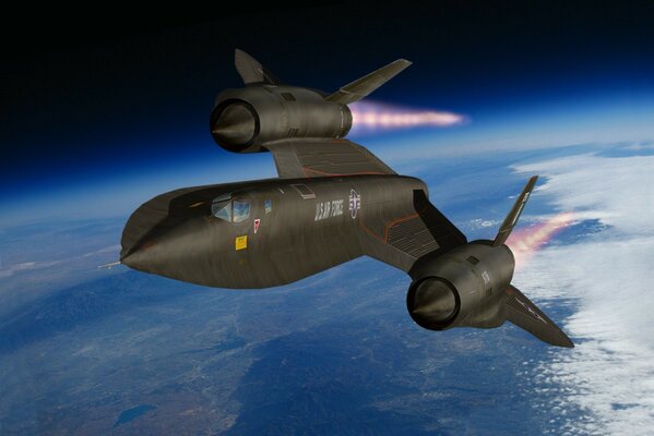 Lockheed SR - 71 aircraft high in the sky above the Ground