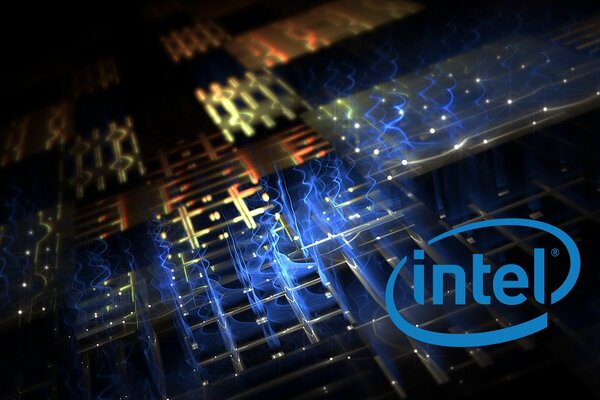 Glowing diodes. Logo. Intel Processor