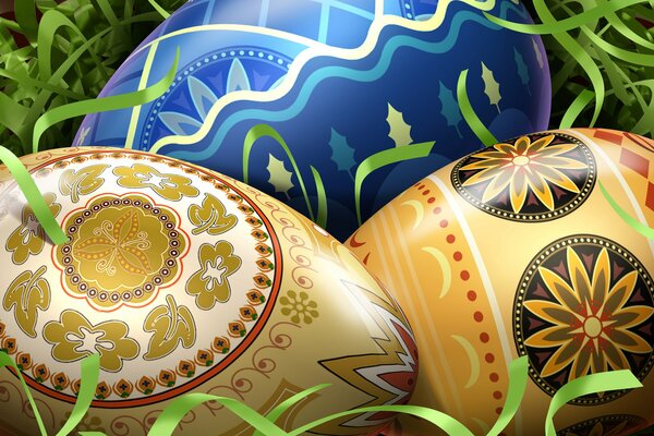 Huevos de Pascua decorados con cintas verdes