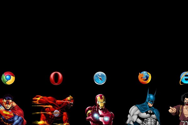 Internet browsers are depicted as super heroes
