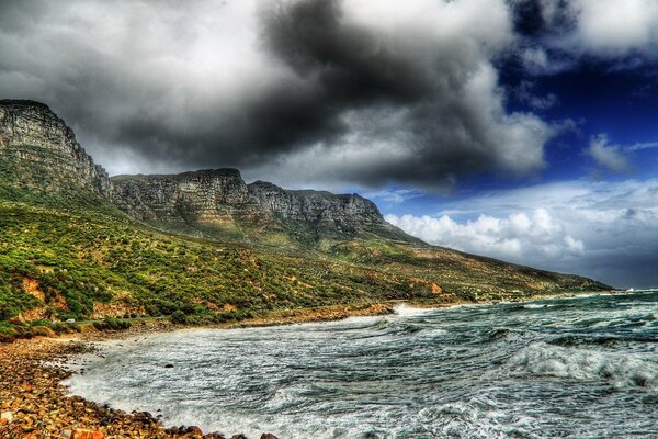 Vagues sur l eau sous les nuages sombres