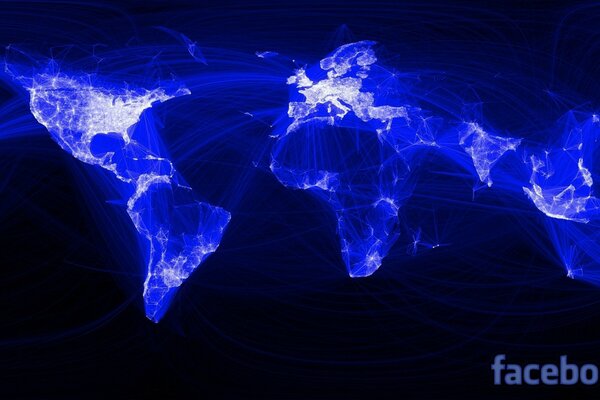 La red social facebook en el mapa del mundo