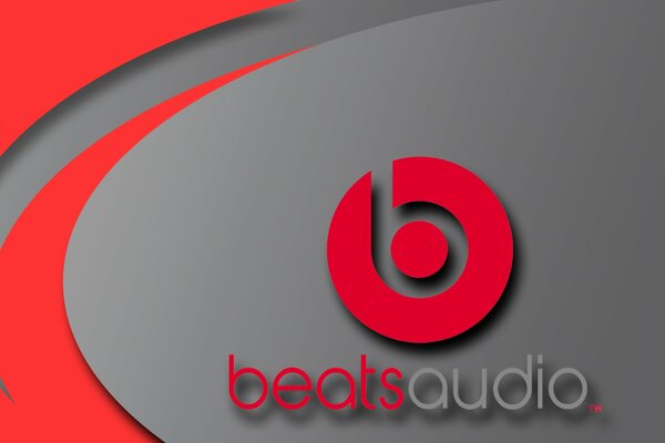 El logotipo de beats audio es rojo y gris de fondo