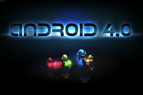 Android 4.0 in red, green, yellow and blue