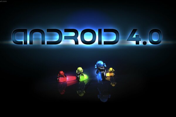 Android 4. 0 w kolorze czerwonym, zielonym, żółtym i niebieskim