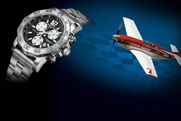 The clock and the plane. Silver Watch