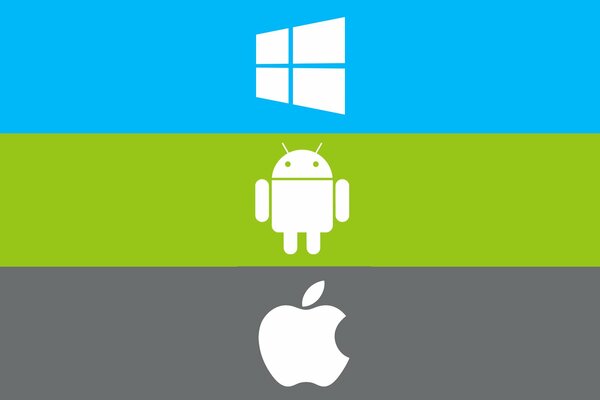 Emblemi dei sistemi operativi. Android, windows, apple