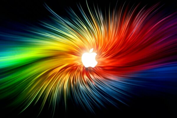 Apple logo with outgoing multicolored rays