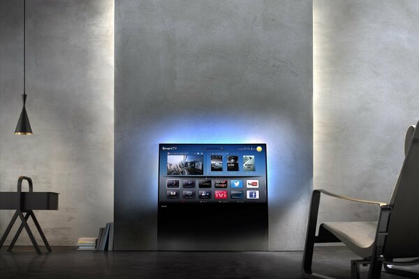 Design with armchair TV and backlight