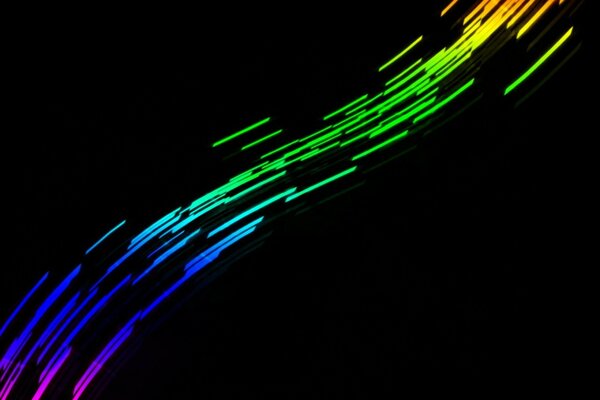 Multicolored stream of lines on a black background