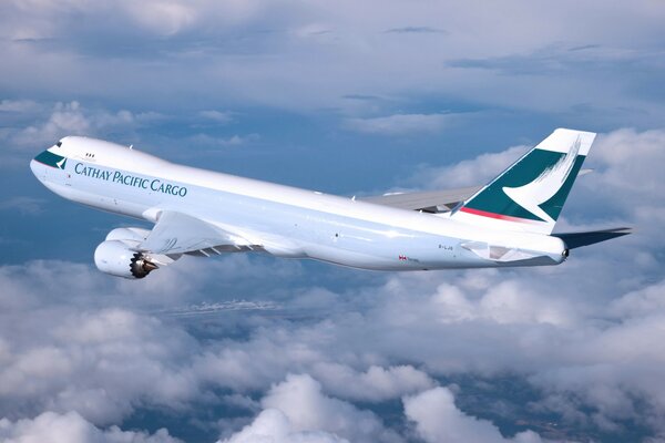 El avión Boeing vuela en las nubes