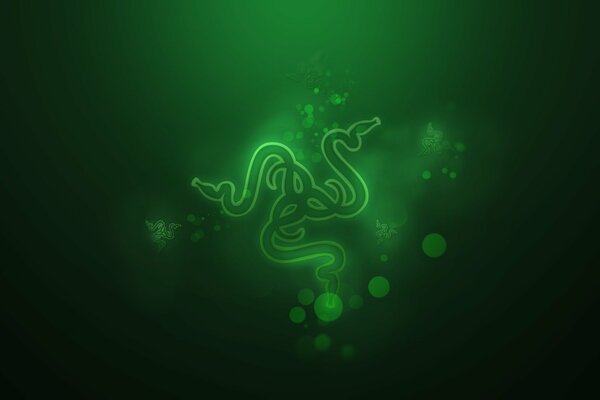 Funny art on the theme of the microcosm - a three-headed snake on a green background