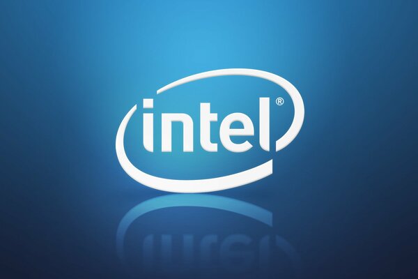 Intel logo with reflection on a blue background