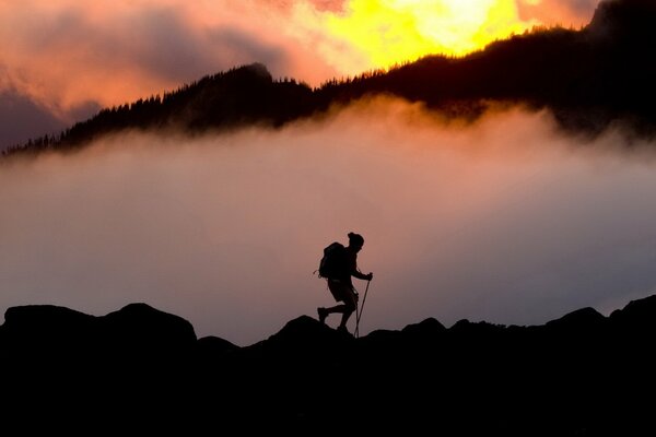 A traveler who has become wanders in the mountains