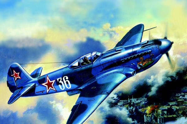 Советский самолет истребитель лагг-3 в небе на войне
