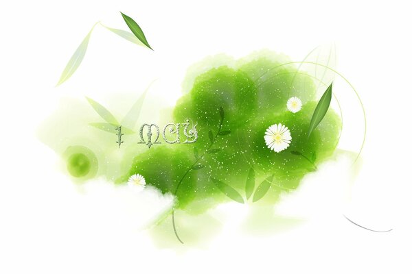 Green cloud with daisies and leaves