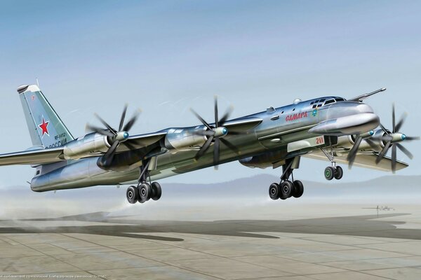 Samolot Tu-95MS przy pasie startowym