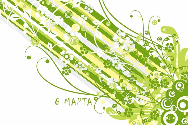 Motif floral sur les lignes jaune vert clair et vert pour le 8 mars