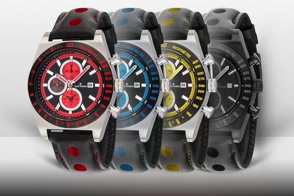 Montre Jack pierre en rouge, bleu, jaune et noir