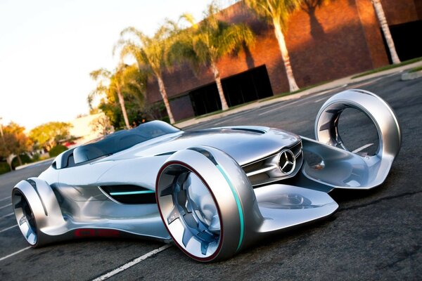 Futuristic view of a mirrored racing Mercedes