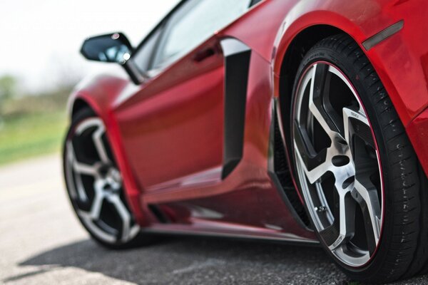 Red, lamborghini, aventador on asphalt