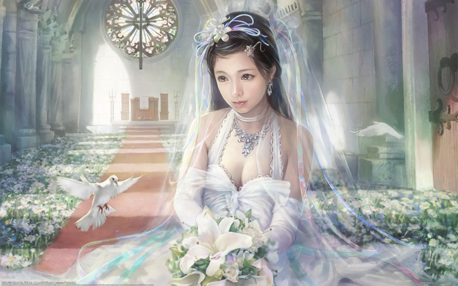 i-chen lin girl bride blue beauty bouquet flower