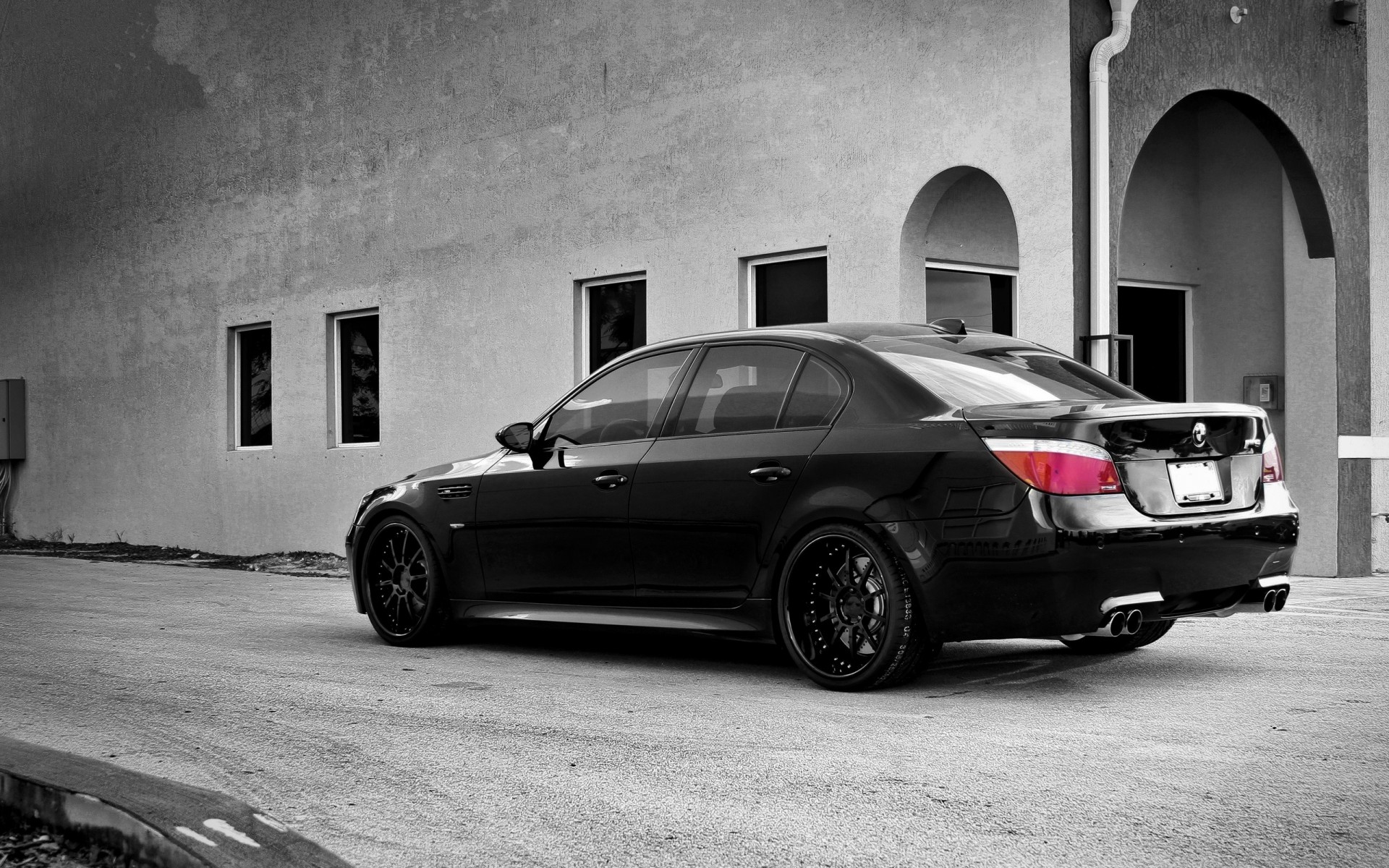 m5 bmw drives black building rear view e60