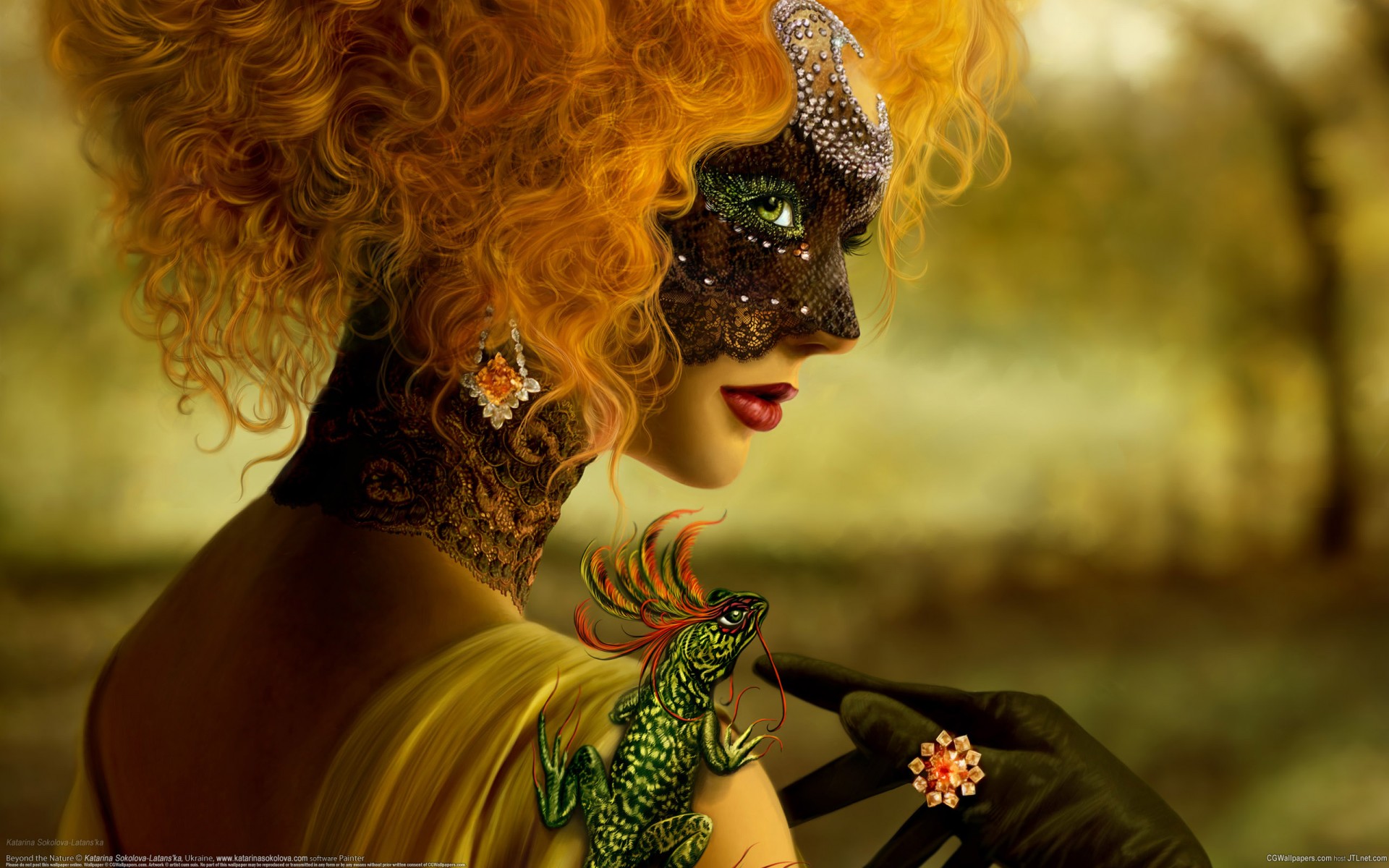 fille masque mystère rousse lézard