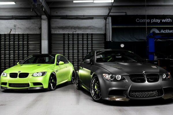 BMW cars in green and gray