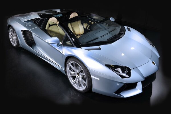 Silberner Lamborghini aventador 2014 auf schwarzem Hintergrund