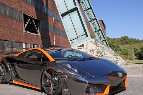 Cool Lamborghini car on the background of construction