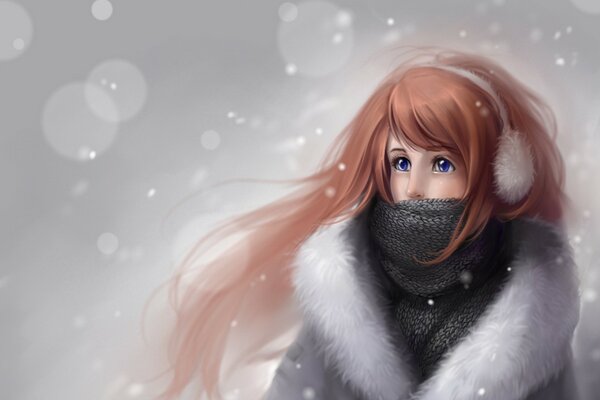 Drawing of a girl in the winter season
