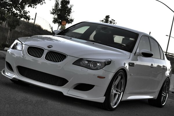 Blanco BMW M5 vista frontal