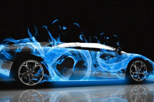 Auto mit blauen Flammen