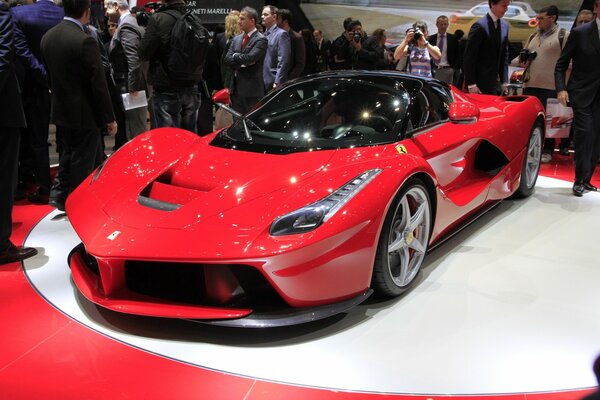 Sporty red Ferrari at the car show