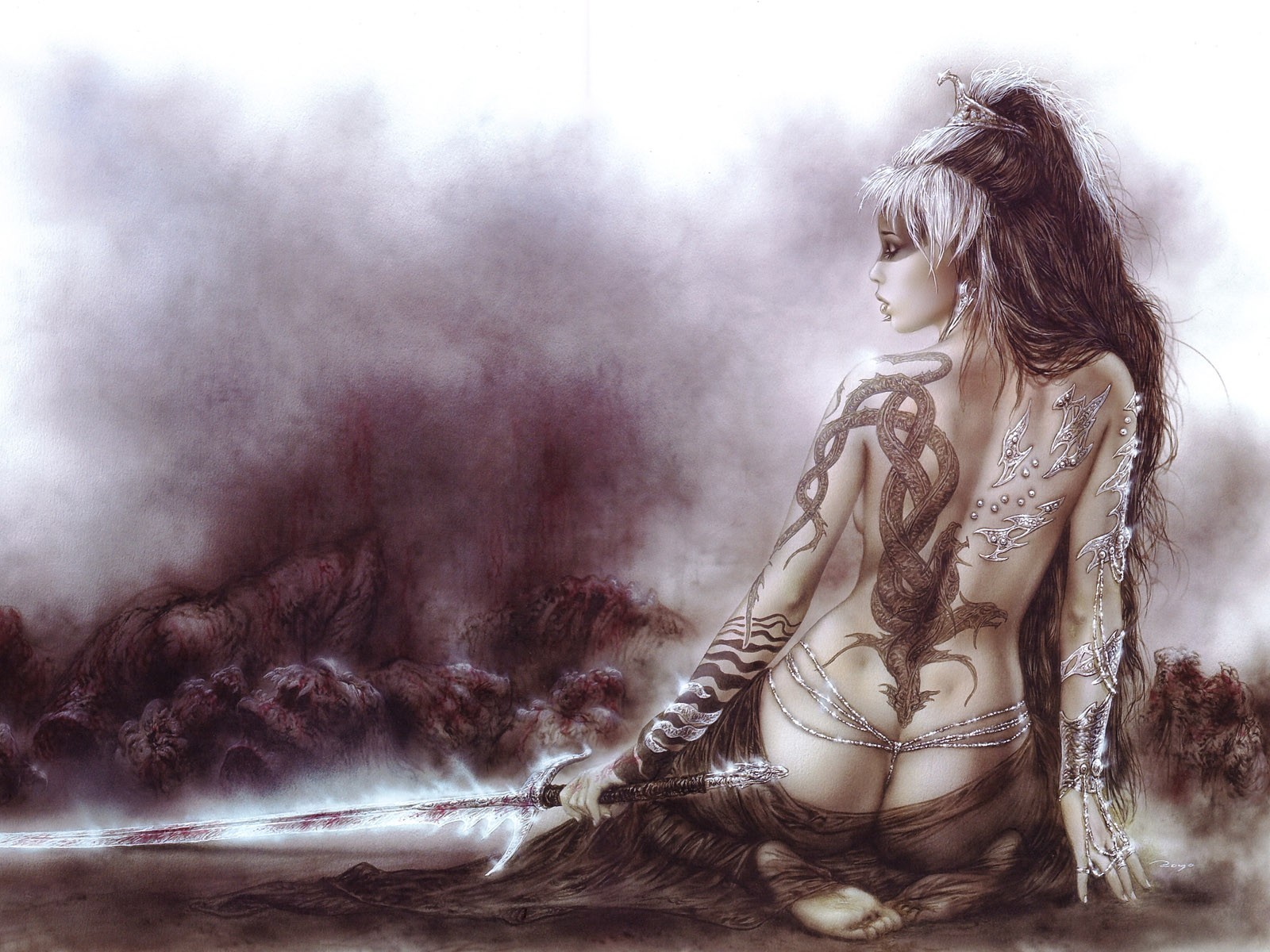 luis royo tatuaggio drone ragazza schiena spada