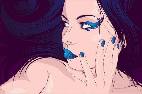 Drawing of a girl with a blue make-up