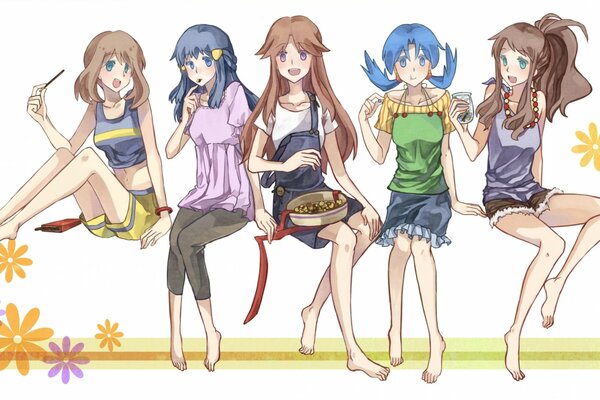 Filles de dessin animé avec des cheveux colorés