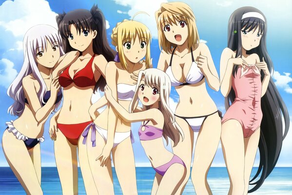 Anime Tohsaka Rin ragazze in costume da bagno