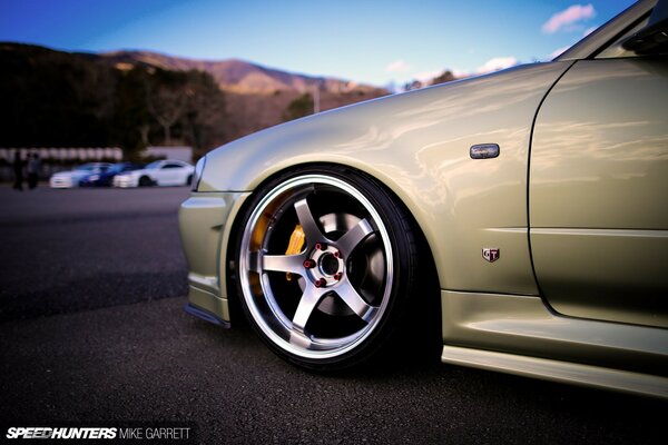 Beautiful car rims in a beige car